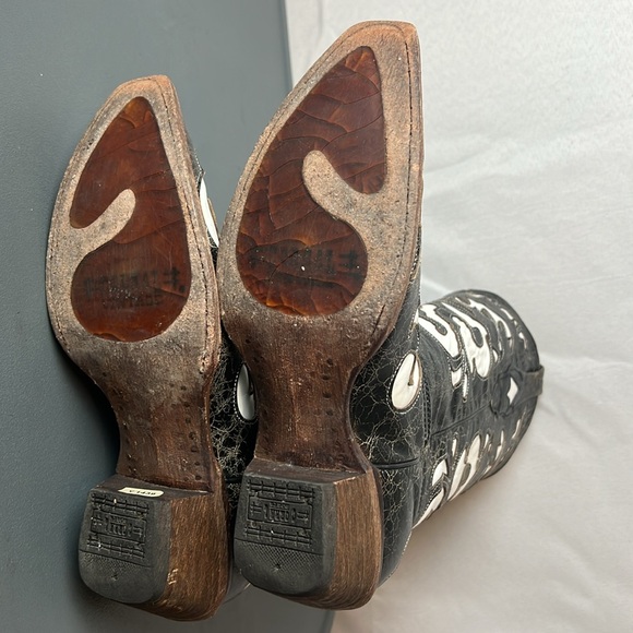 Corral Vintage Black Beetle and White Laser Inlay Western Boots A1965 Size 7M - Picture 8 of 12